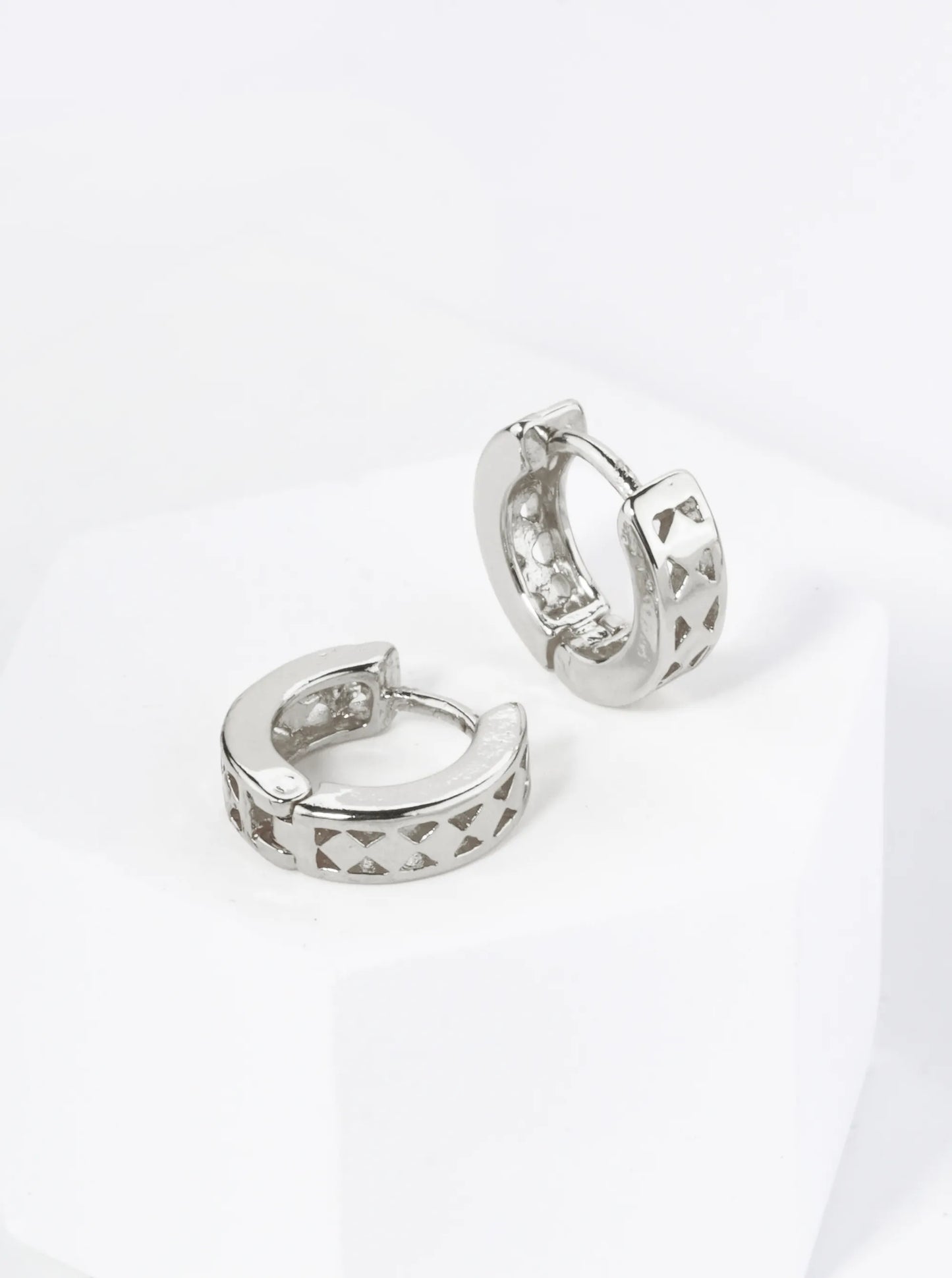 18K Gold Dipped Triangle Cutout 11mm Brass Huggie Hoop Earrings