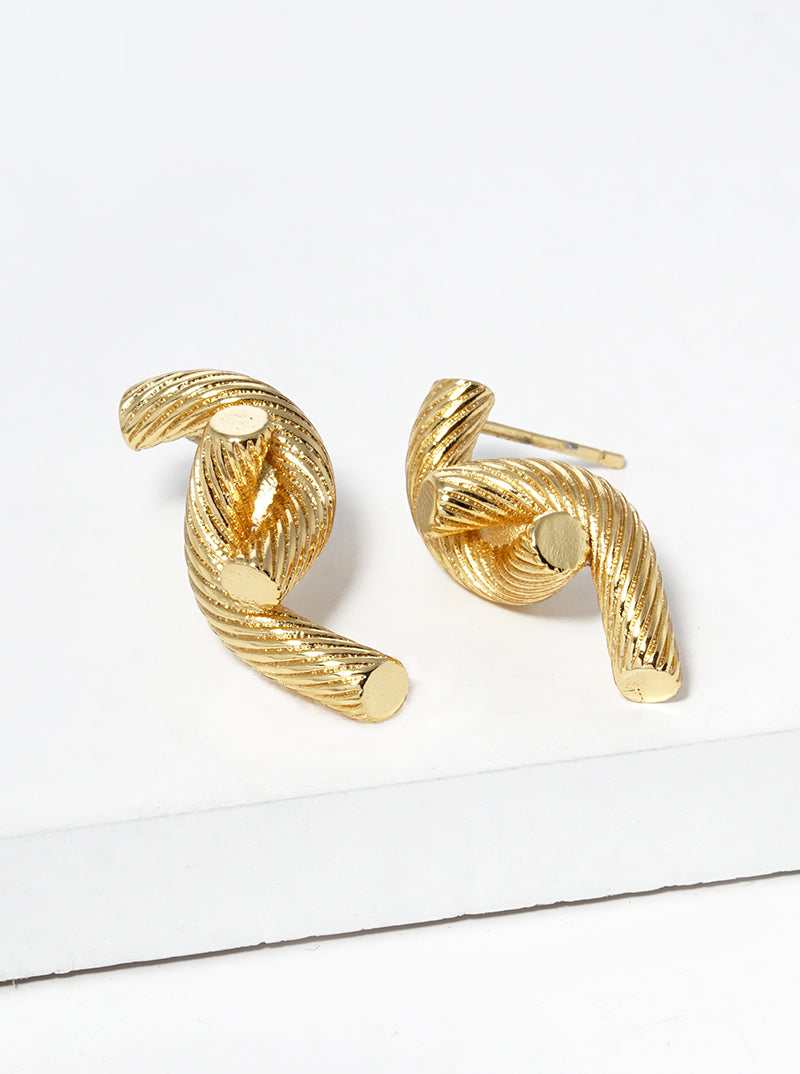 18K Gold Dipped Twisted Double Bar Post Stud Earrings