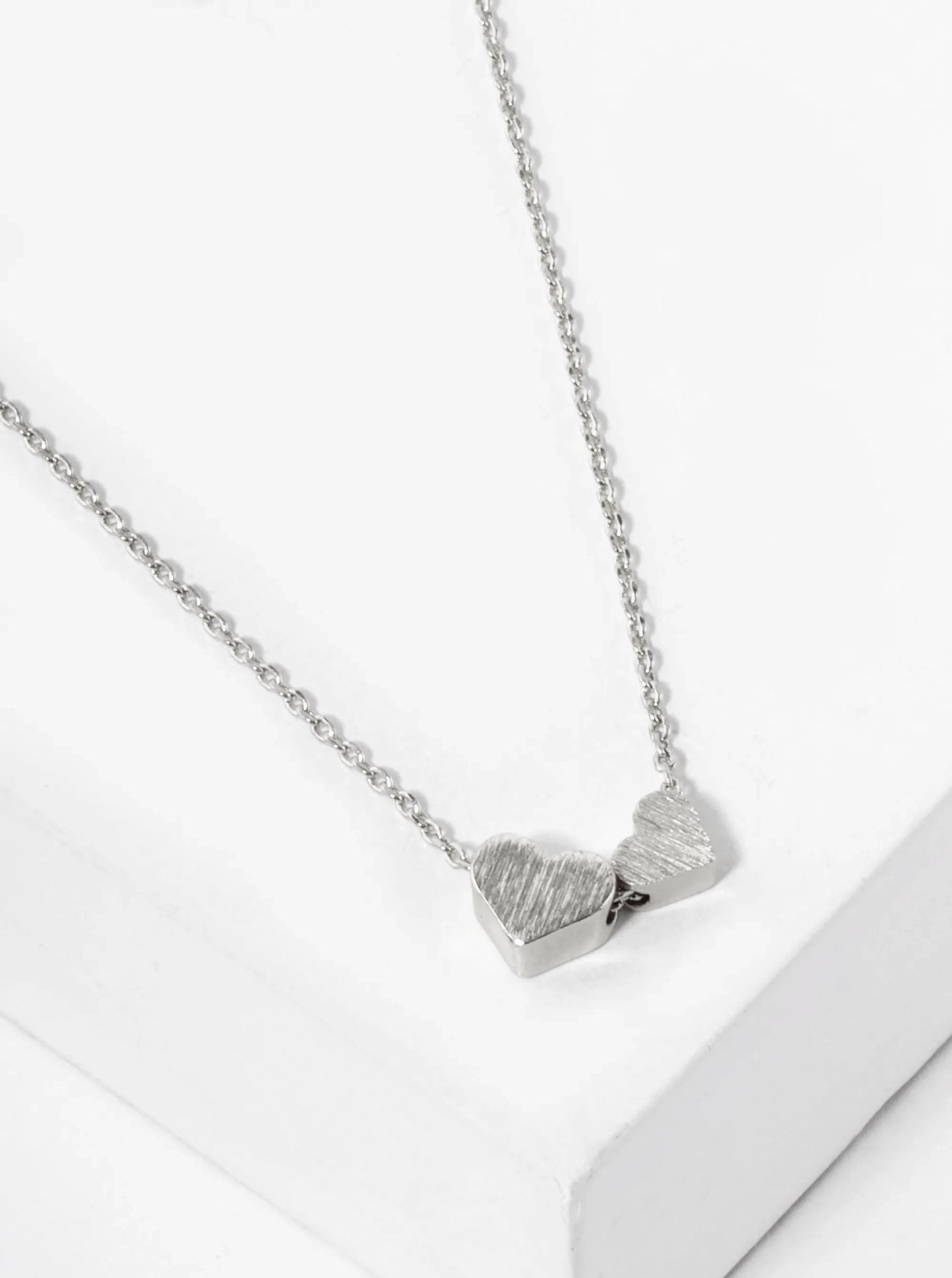 18K Gold Dipped Two Brushed Heart Pendant Necklace