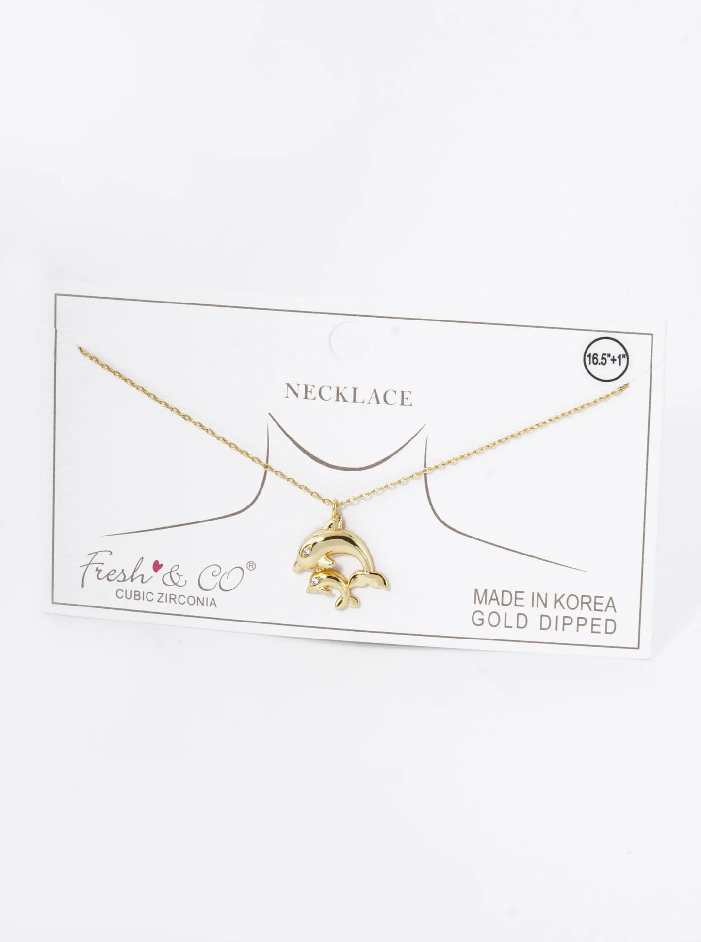 18K Gold Dipped Two Dolphins Pendant Necklace