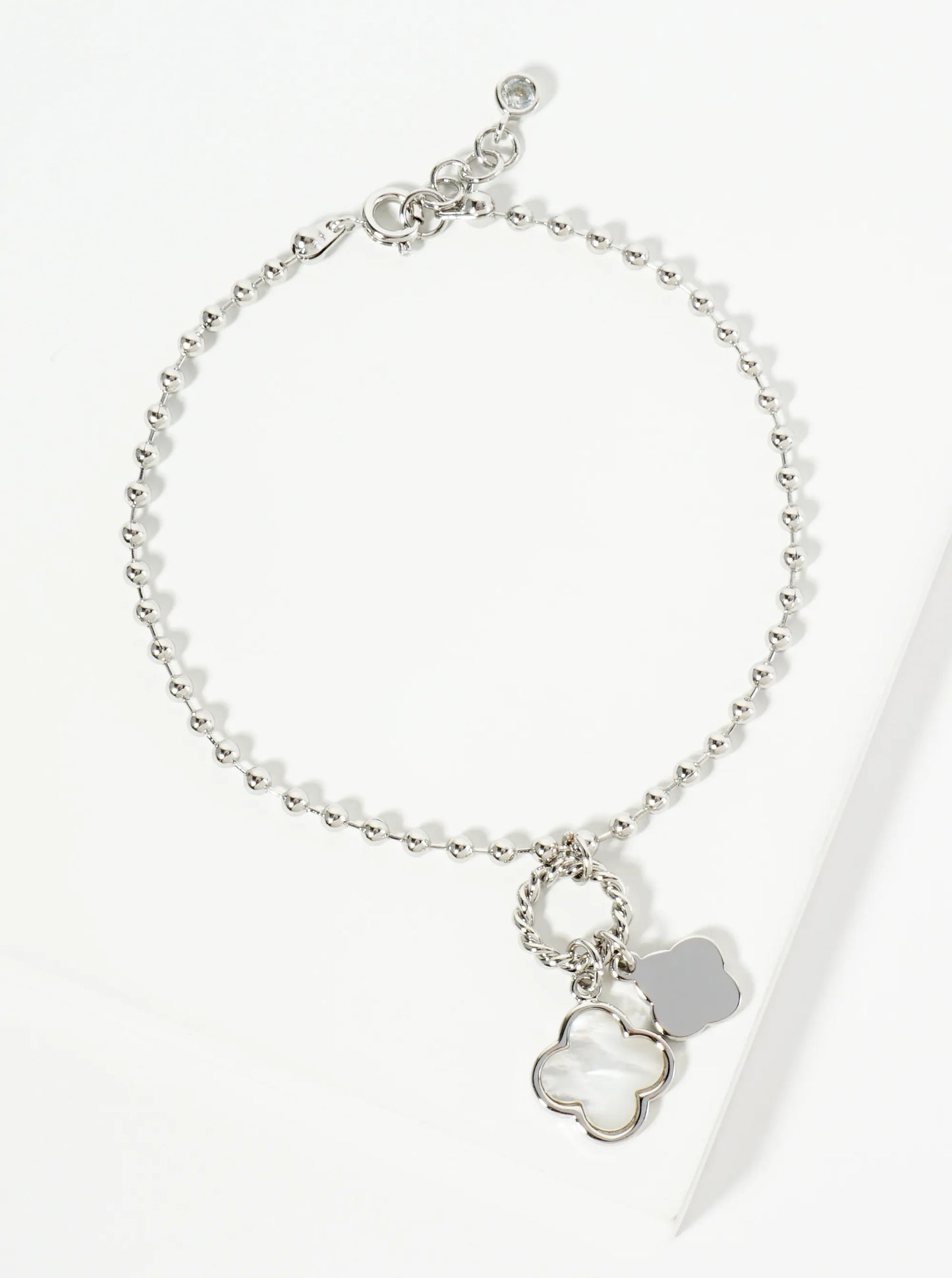 18K Gold Dipped Two Quatrefoils Charm Ball Chain Bracelet