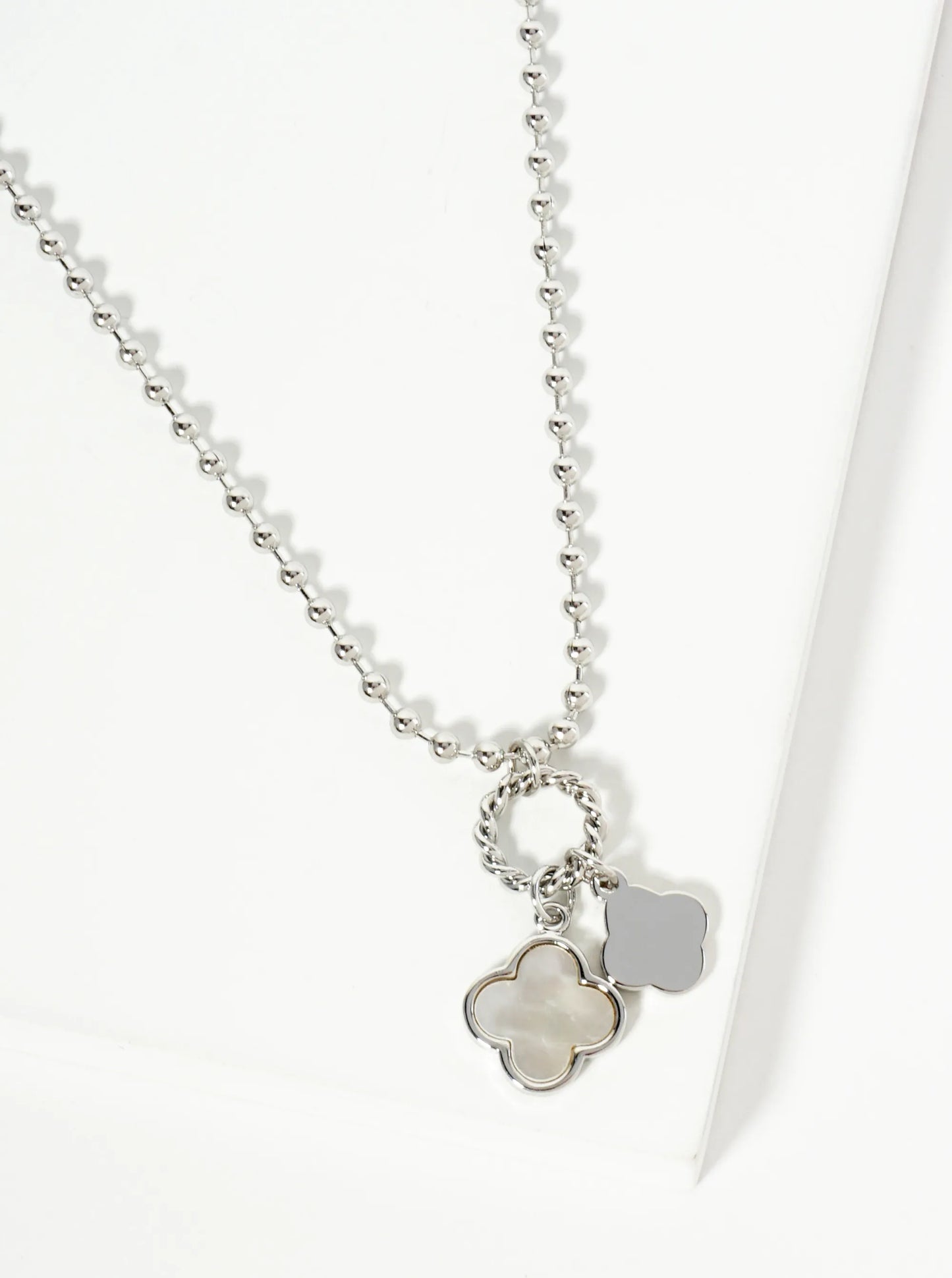 18K Gold Dipped Two Quatrefoils Pendant Ball Chain Necklace