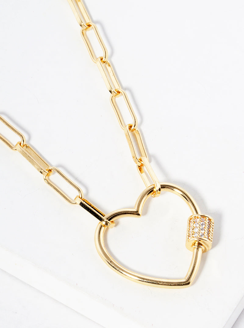 18K Gold Dipped CZ Pave Heart Pendant Link Chain Necklace