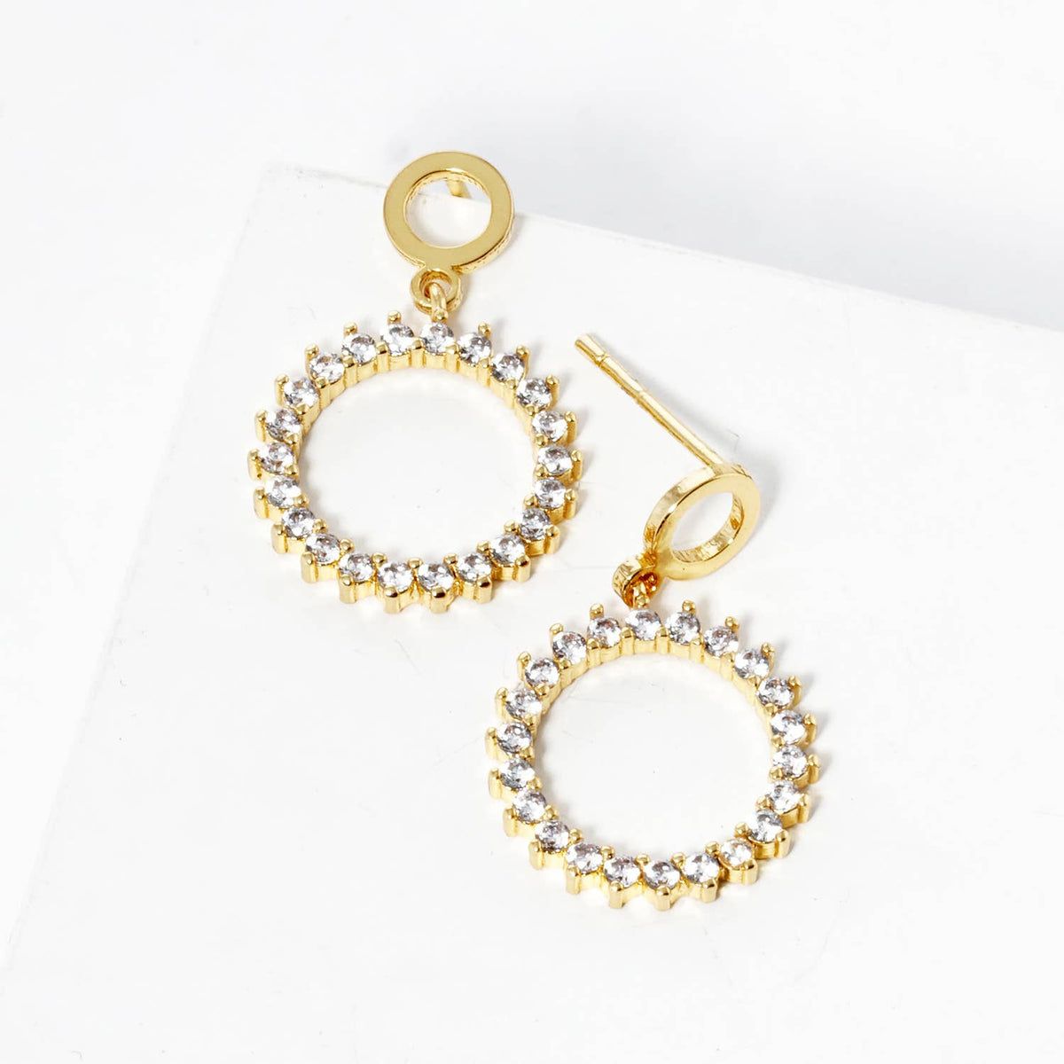 Dainty Pave Circle Drop Earrings