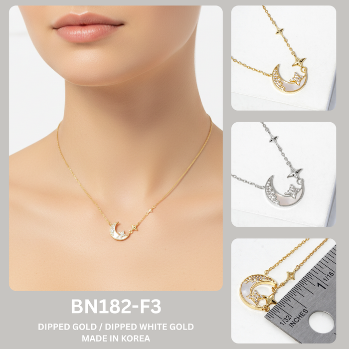 Mother of Pearl Crescent Moon and Star Pendant Necklace