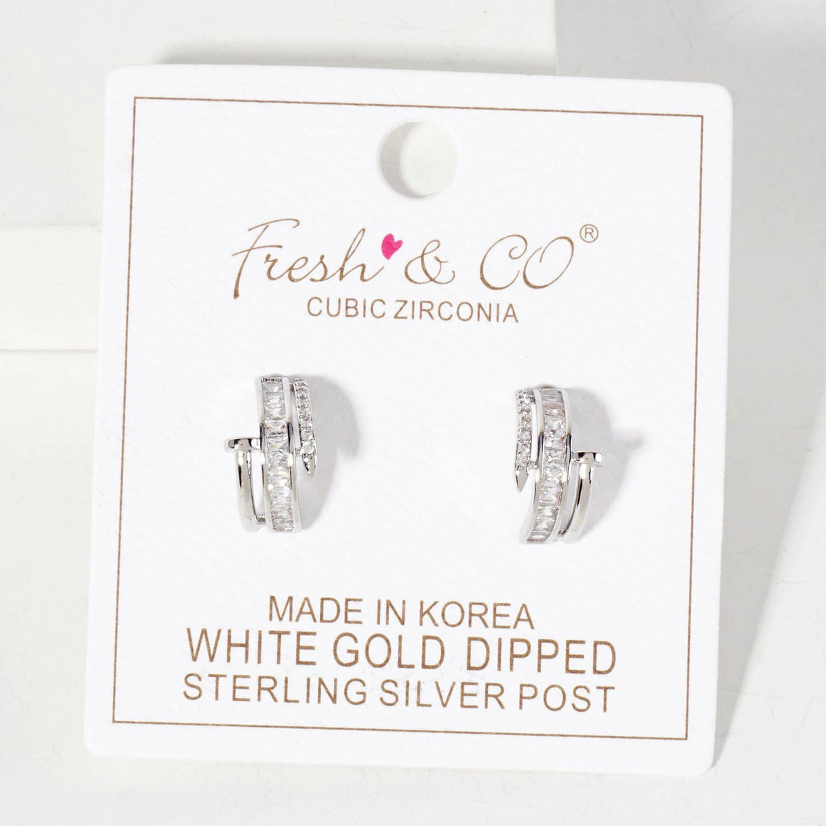 CZ Embellishment Nail Design Half Hoop Earrings