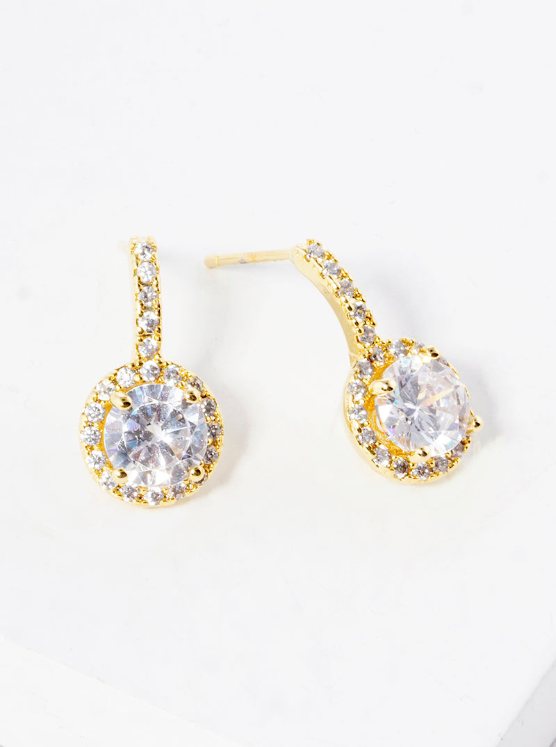 White Gold Dipped 15mm CZ Pave Round Metal Post Stud Earrings