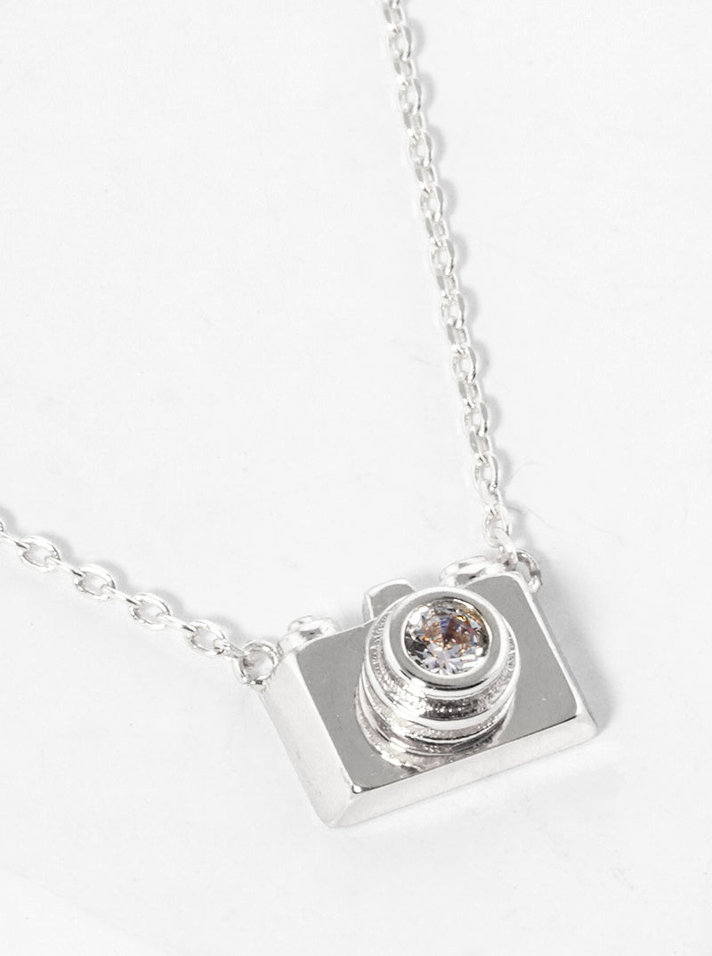 18k Gold Dipped CZ Camera Pendant Delicate Necklace
