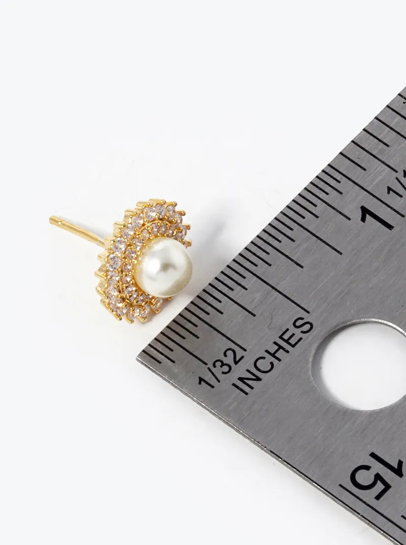 18k Gold Dipped CZ Pave 5mm Pearl Stud Earrings