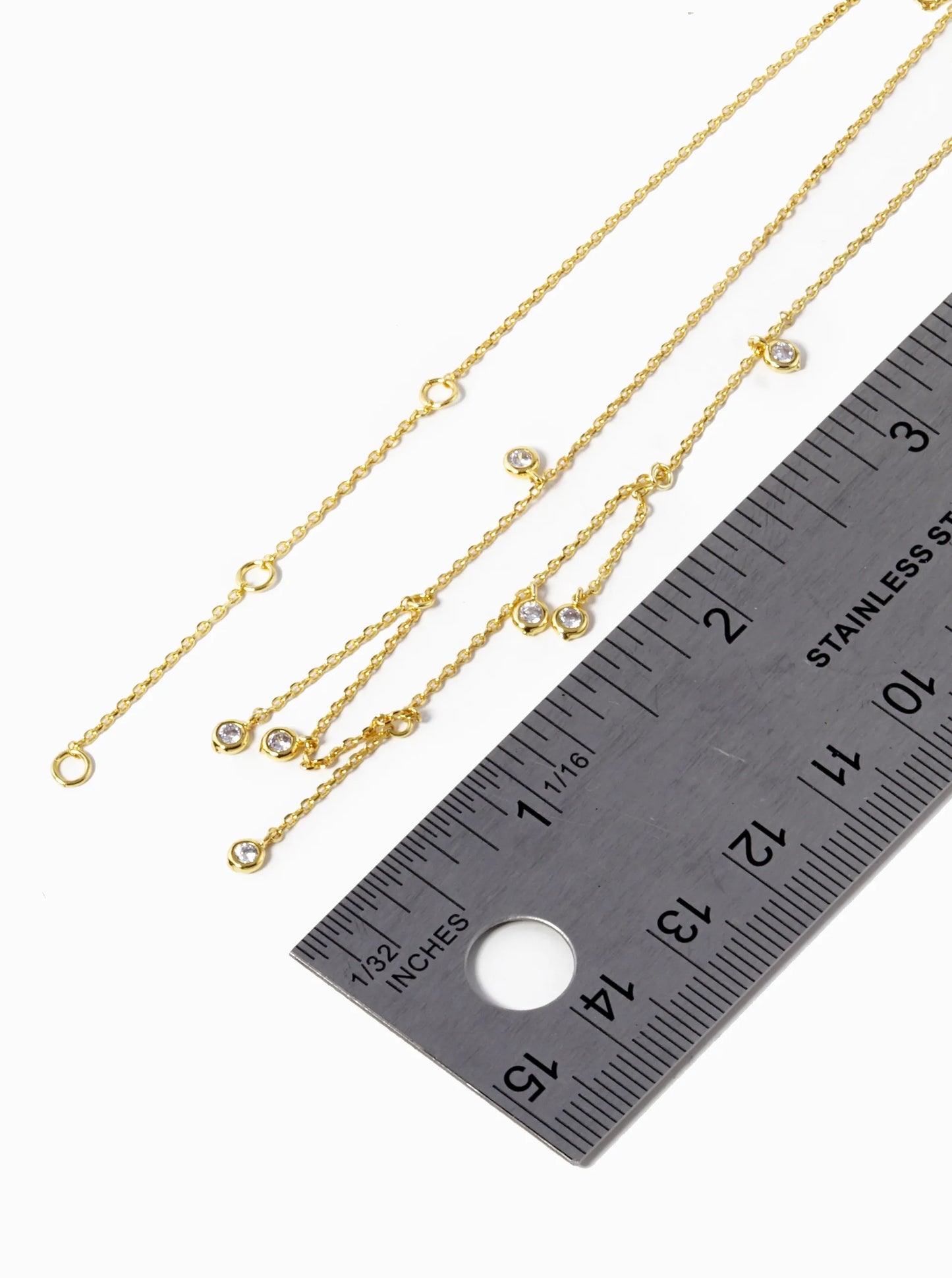18k Gold Dipped Cubic Zirconia Chain Drop Delicate Necklace