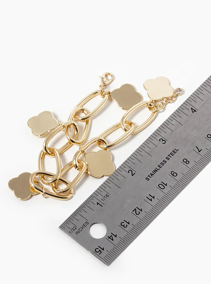 18k Gold Dipped Five Quatrefoil Charms Chain Bracelet