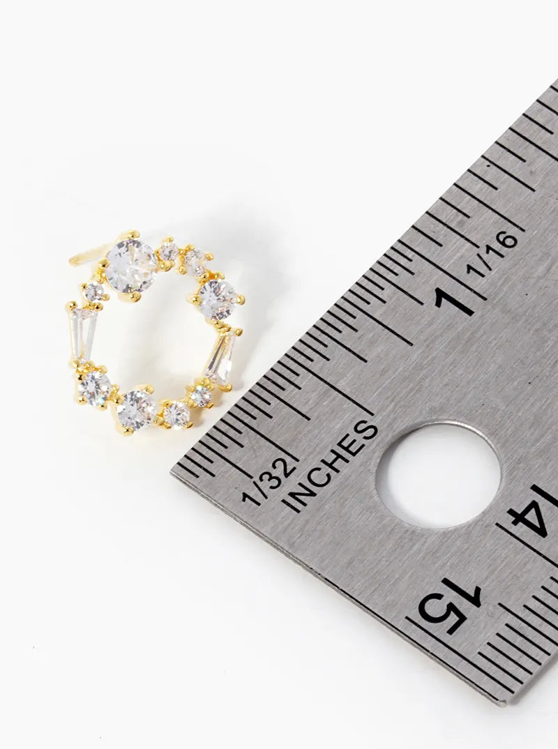 18k Gold Dipped Multi Shape CZ Pave Circle Stud Earrings