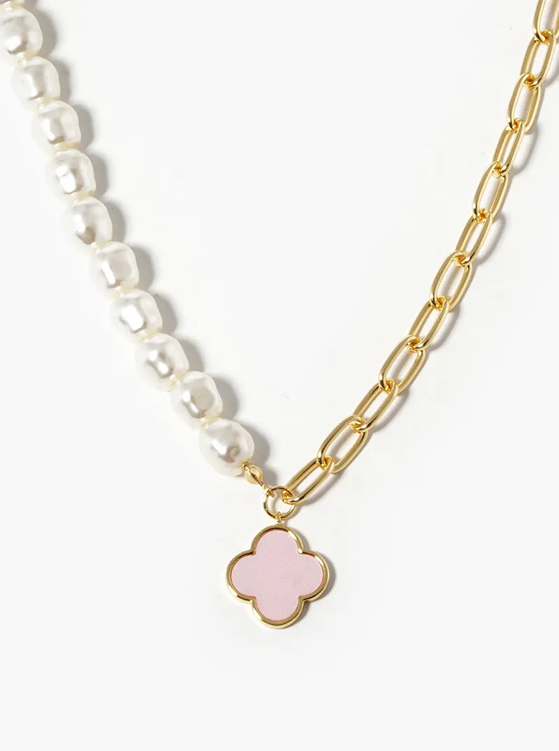 18k Gold Dipped Quatrefoil Half Chain Necklace