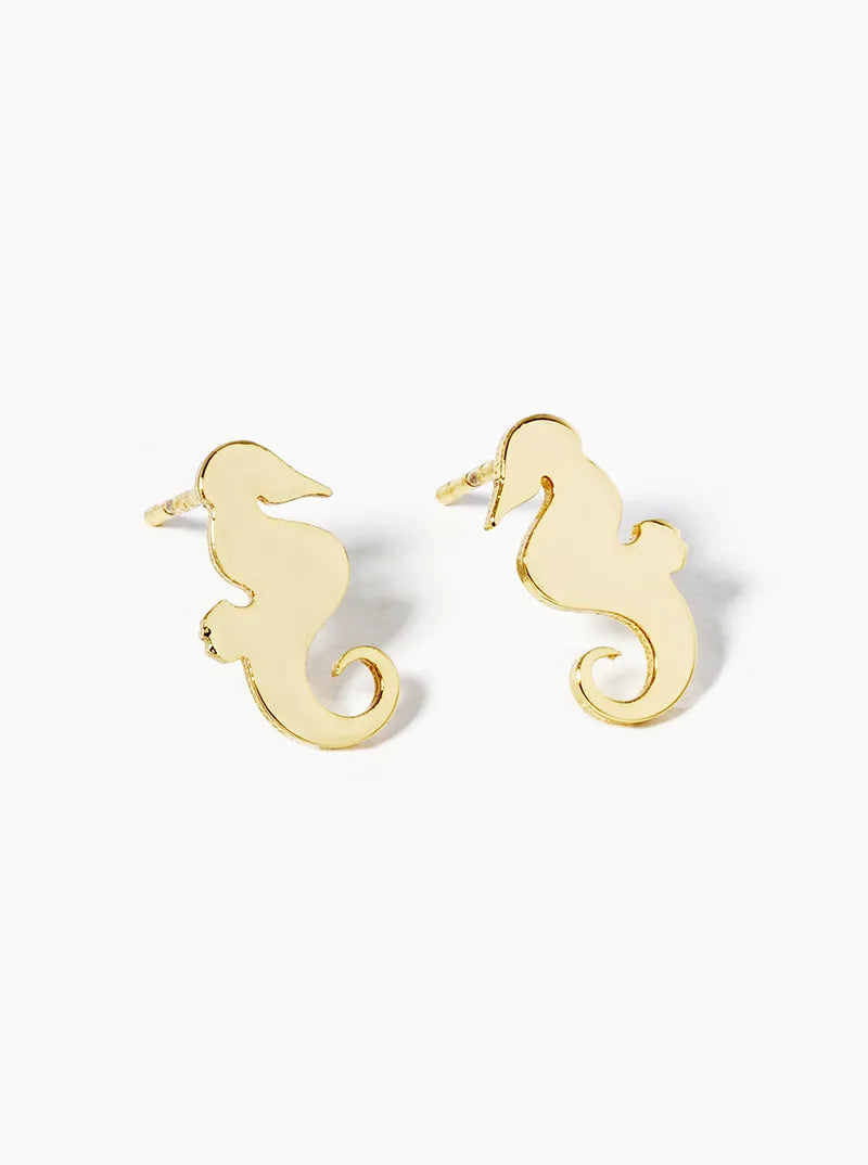 White Gold Dipped Seahorse Post Stud Earrings