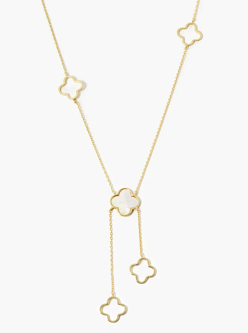 18k Gold Dipped Semi-Precious Quatrefoil Lariat Necklace
