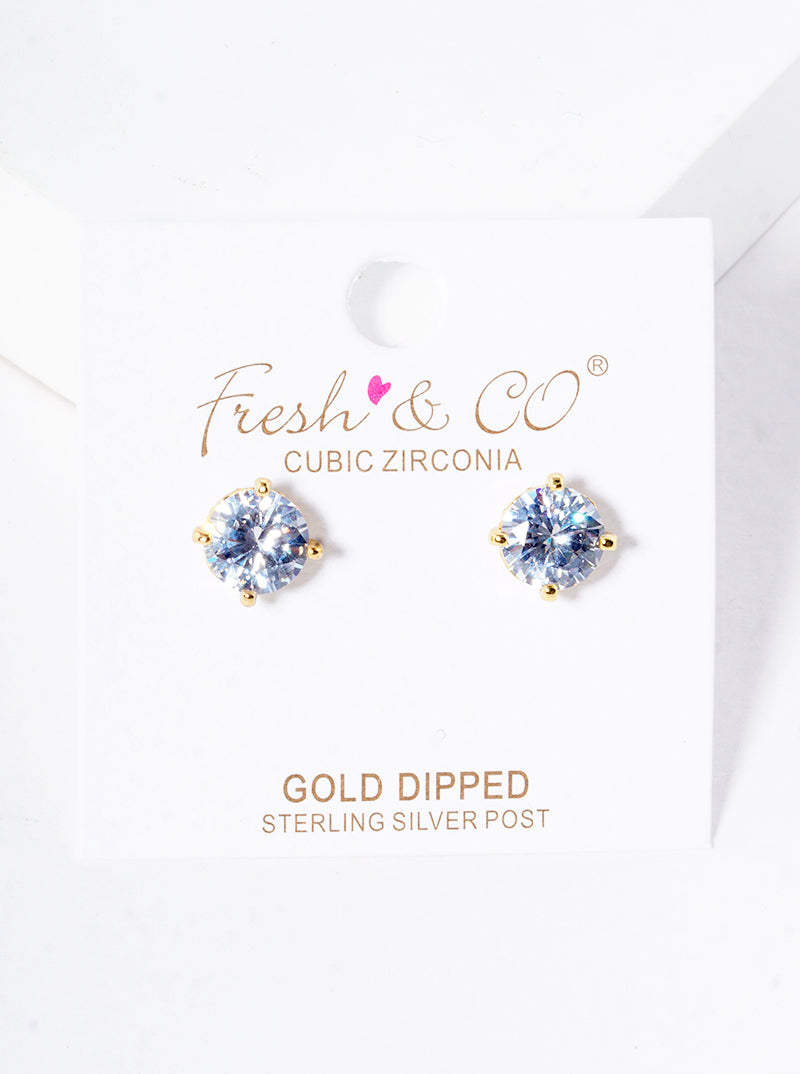 18k Gold Dipped 4-prong Round CZ Post Stud Earrings