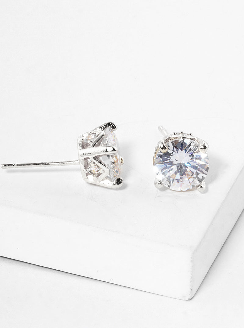 18k Gold Dipped 4-prong Round CZ Post Stud Earrings