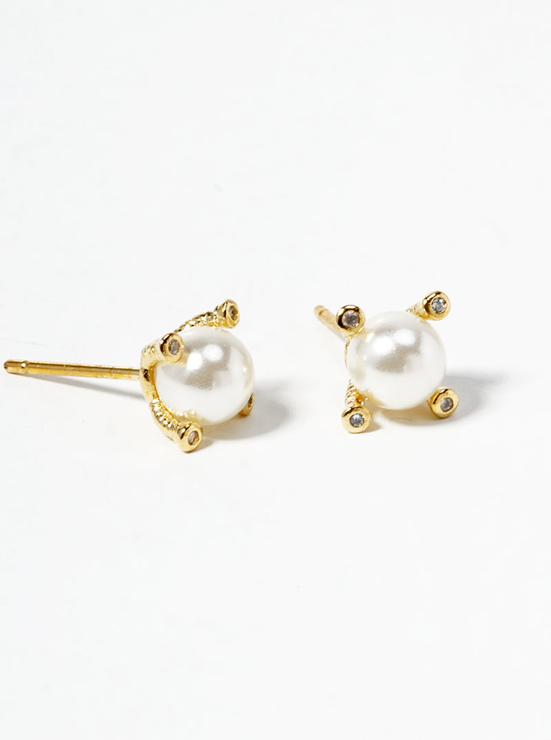 White Gold Dipped 6mm Glass Pearl Post Stud Earrings