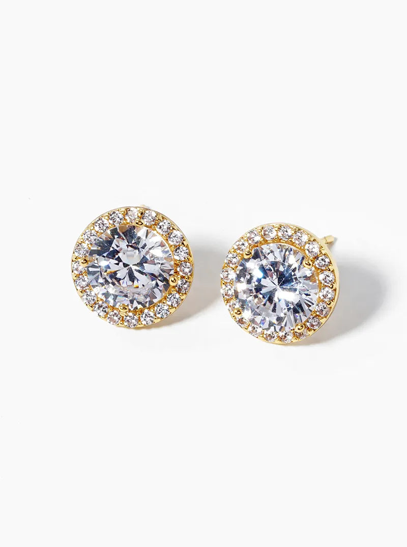 White Gold Dipped CZ Pave 4-prong Cubic Zirconia Post Stud Earrings