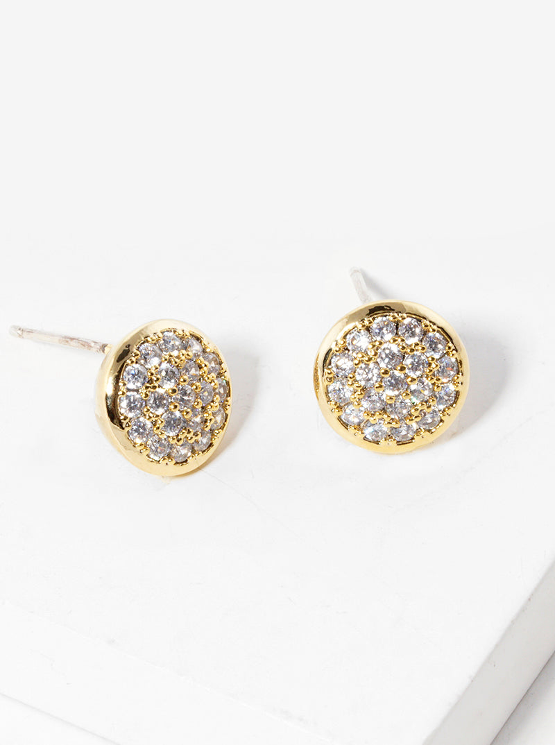 White Gold Dipped CZ Pave 9mm Round Post Stud Earrings