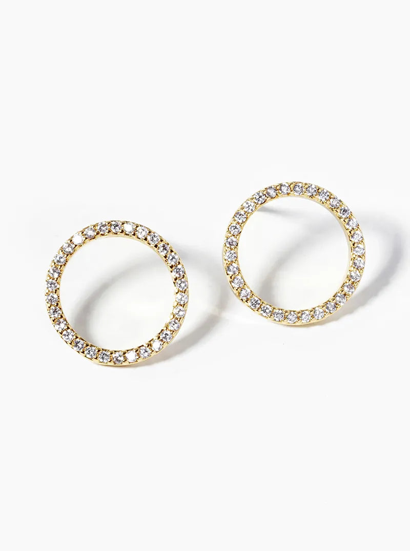 White Gold Dipped CZ Pave Circle Post Stud Earrings