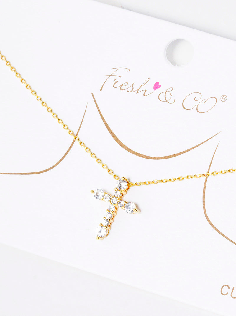 18k Gold Dipped CZ Pave Cross Pendant Delicate Necklace