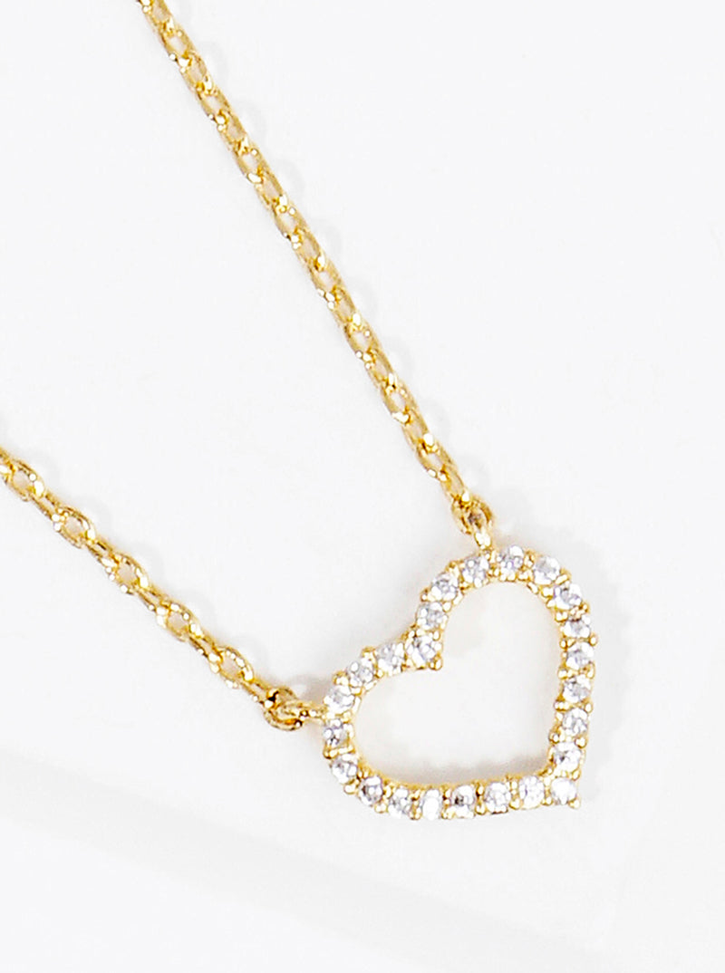 White Gold Dipped CZ Pave Heart Pendant Delicate Necklace