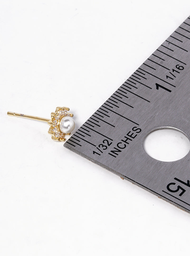 18k Gold Dipped CZ Pave Pearl Flower Post Stud Earrings