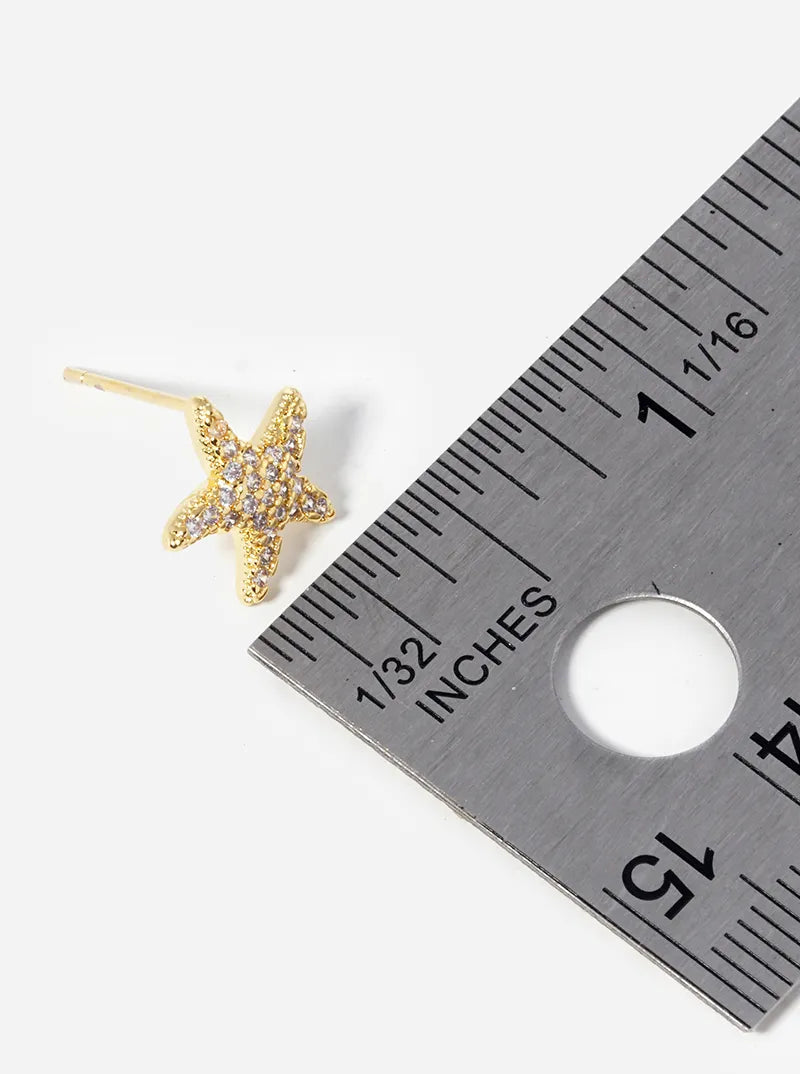18k Gold Dipped CZ Pave Starfish Post Stud Earrings