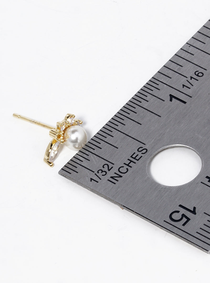 18k Gold Dipped CZ Pearl Dainty Post Stud Earrings
