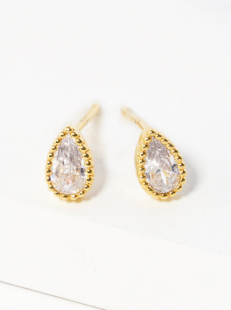 White Gold Dipped Dainty CZ Teardrop Post Stud Earrings