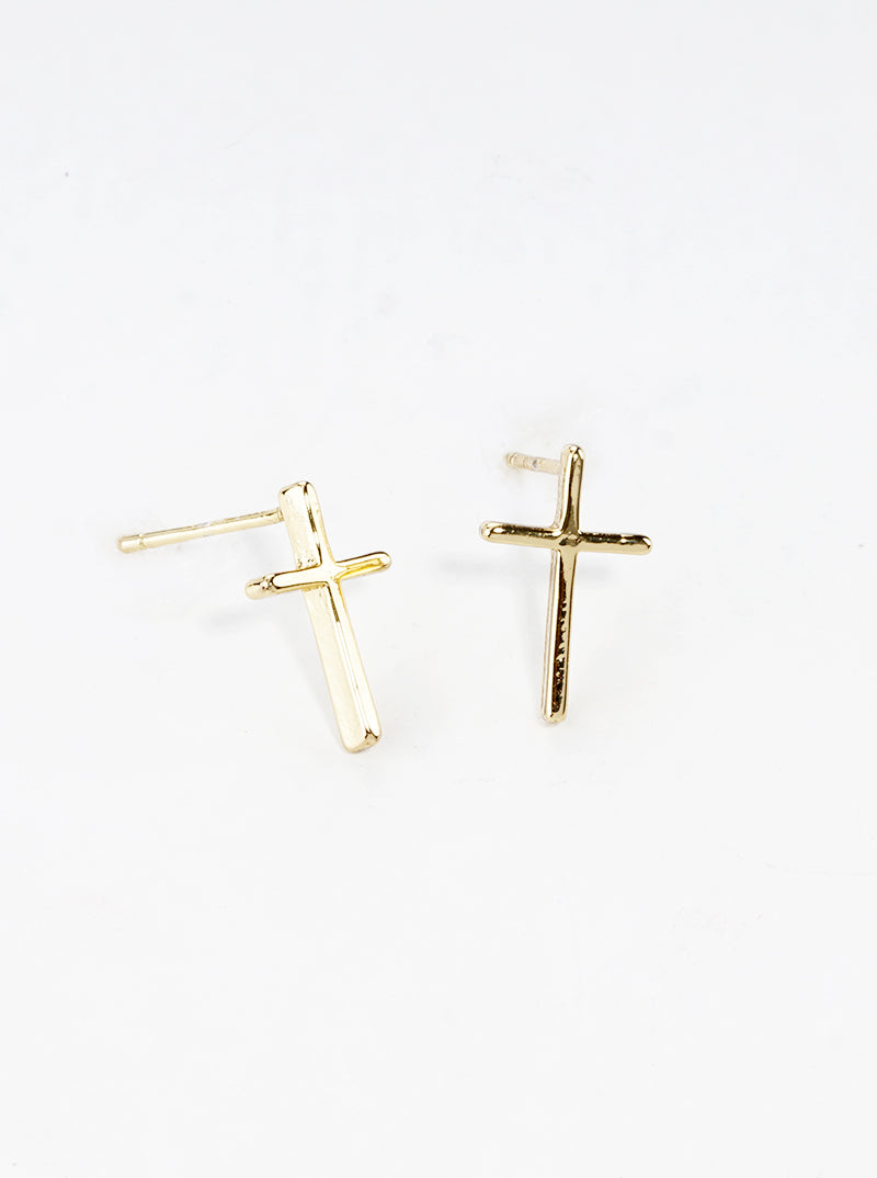 White Gold Dipped Dainty Cross Post Stud Earrings