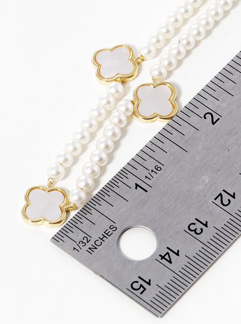 18k Gold Dipped Three 10mm Mother Of Pearl Quatrefoil Pendant Necklace