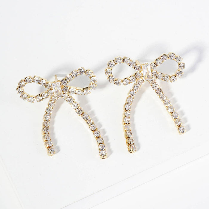 RIBBON BOW DROP POST EARRINGS / 18K GOLD DIPPED / CUBIC