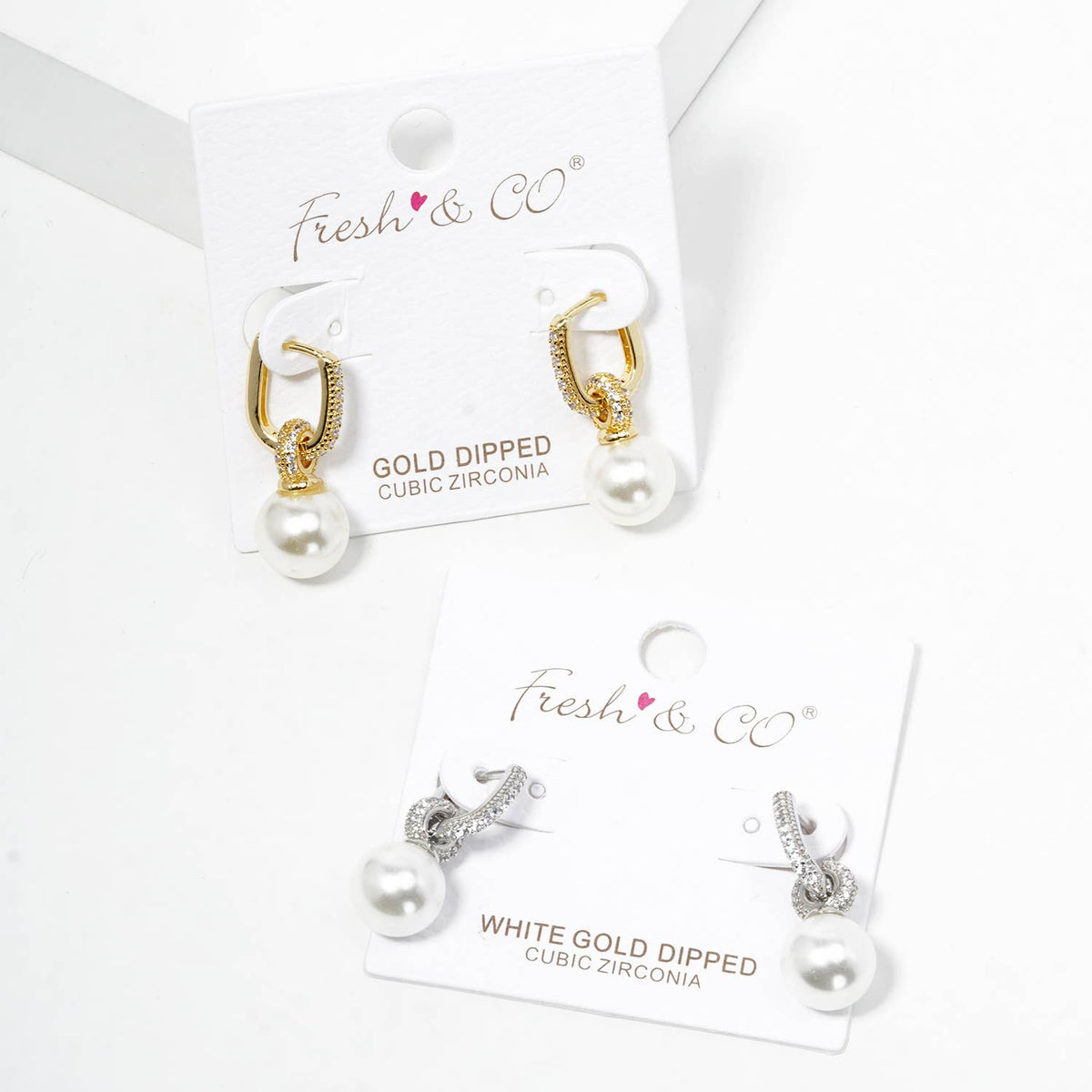 Dainty Pave Huggie Hoop & Pearl Drop Earrings