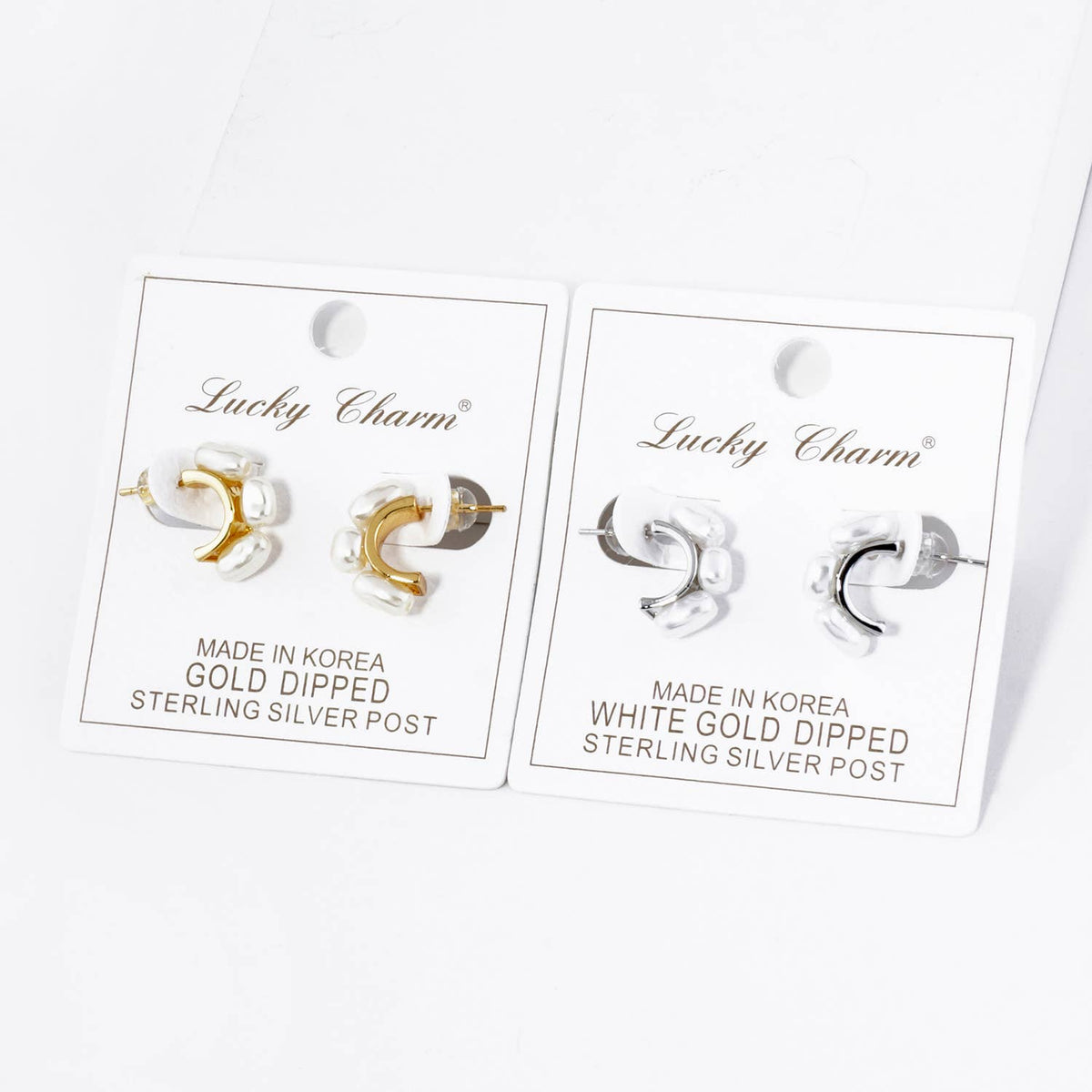 Three Freshwater Pearl 15mm Hoop Earrings / 18K Gold Dipped