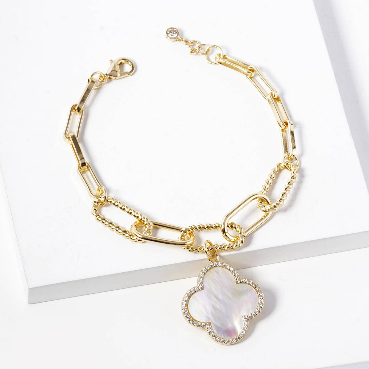 Clover Charm Paperclip Chain Bracelet