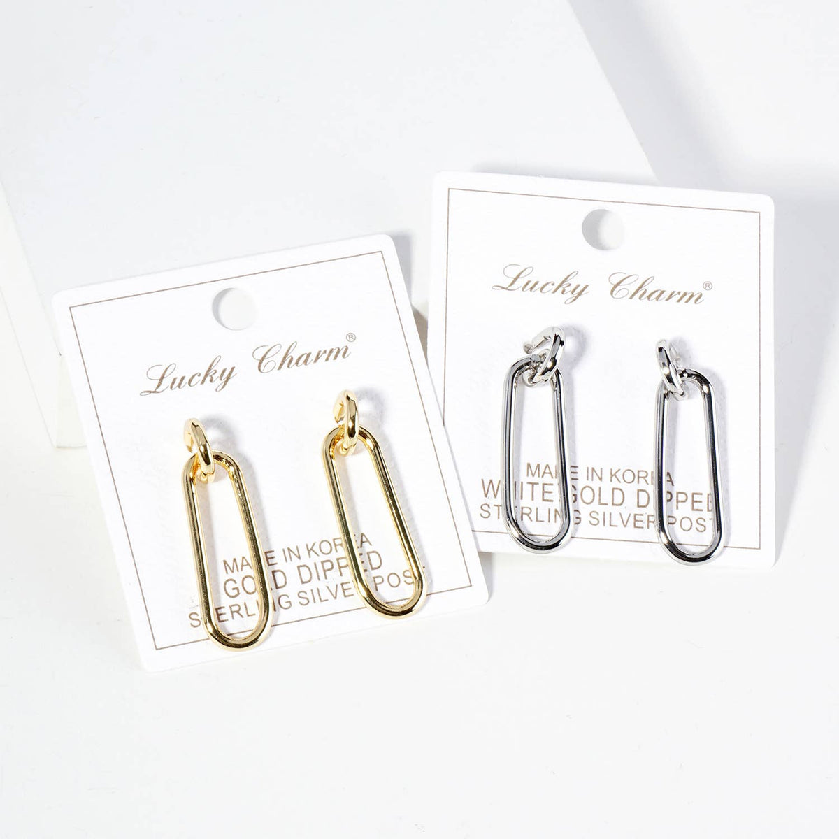 LINK CHAIN DANGLE DROP POST EARRINGS / 18K GOLD DIPPED