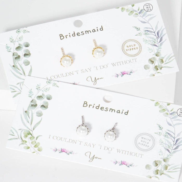 Elegant Pearl & Pavé Bar Bridesmaid Stud Earrings