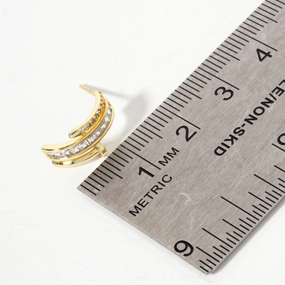 CZ Embellishment Nail Design Half Hoop Earrings
