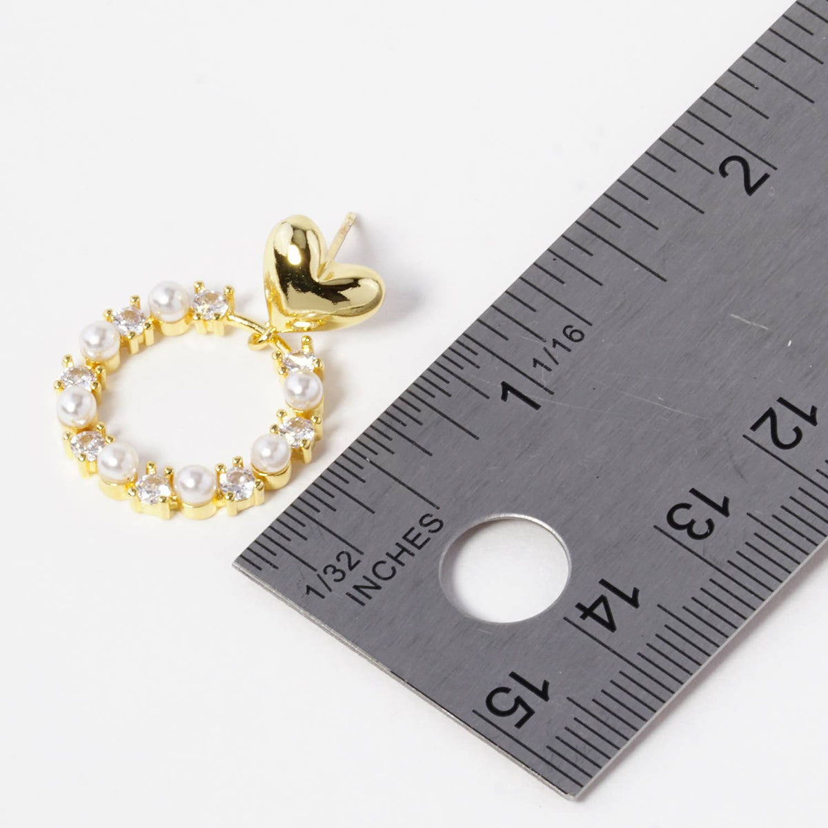 Heart and Pearl Pave Hoop Earrings