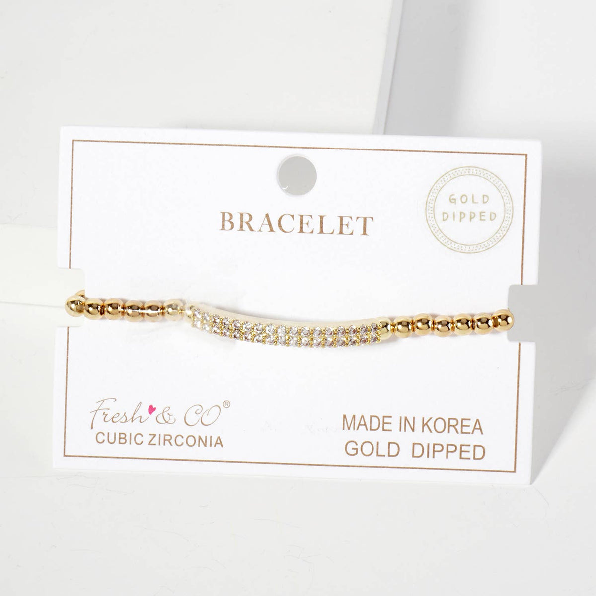 Beaded Stretch with CZ Pave-Set Curved Bar Accent Bracelet