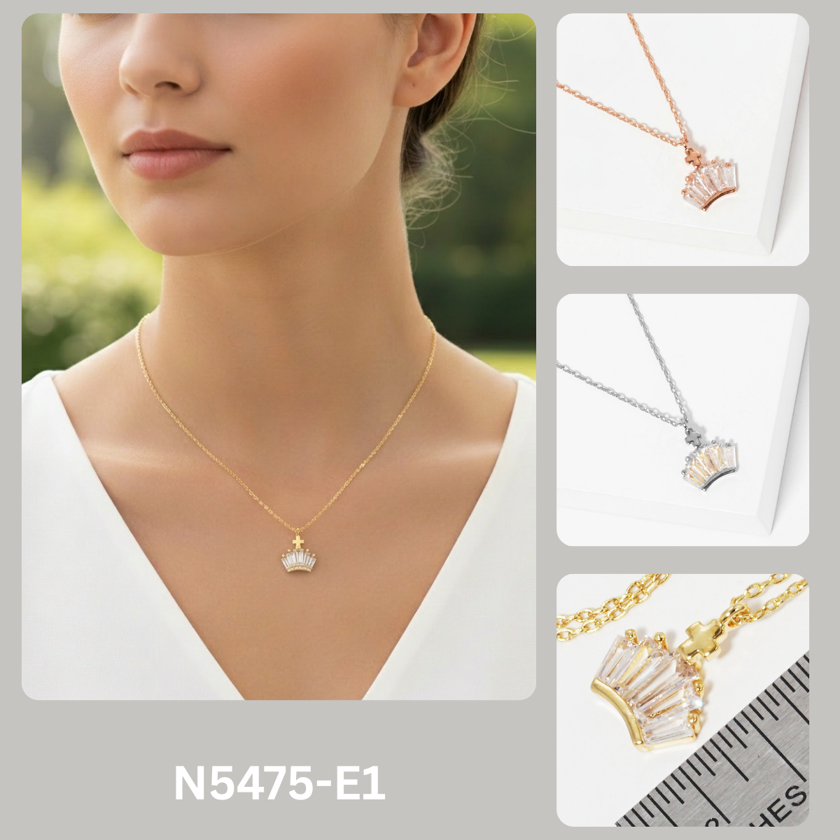 Baguette Crystal Crown & Cross Pendant Necklace