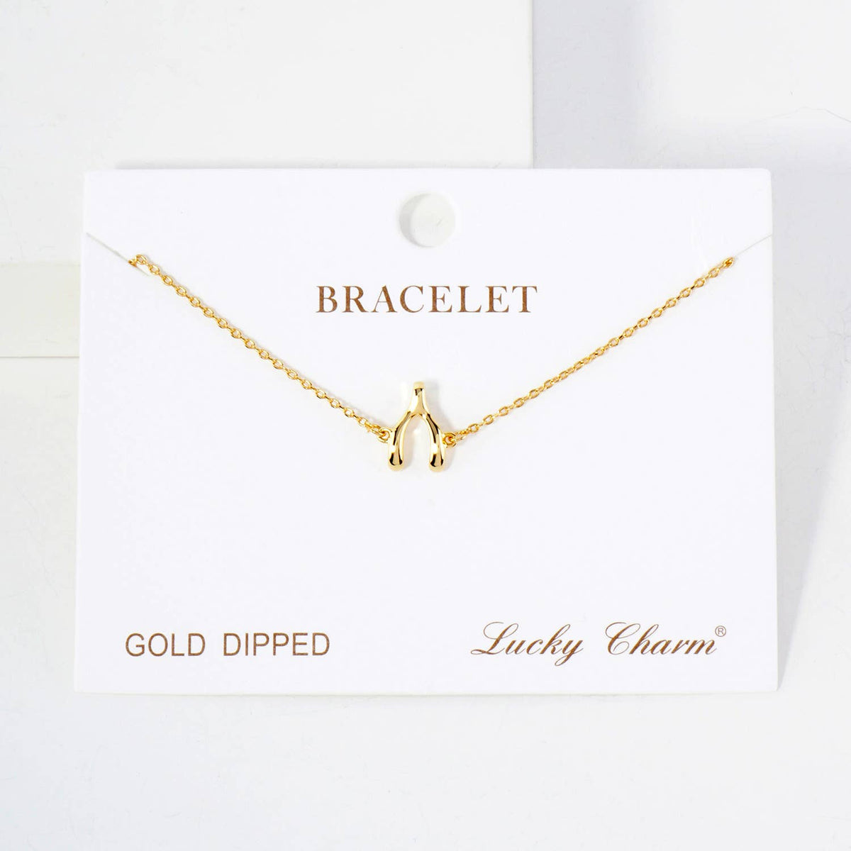 Spiritual-Theme Polished Brass Wishbone Chain Bracelet.