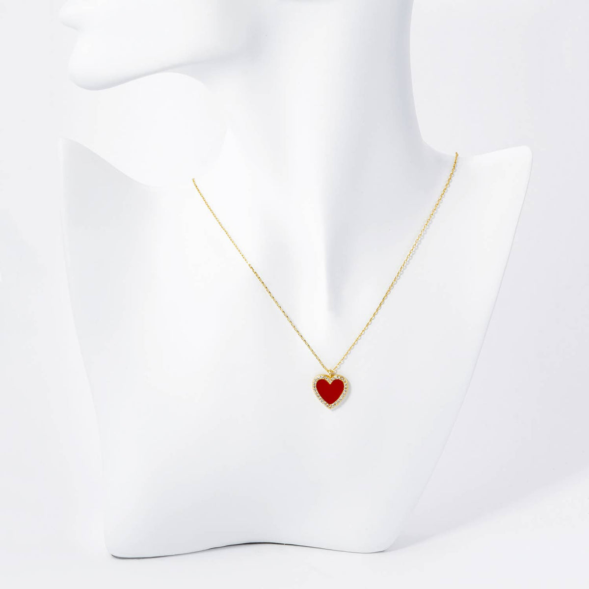 18K Gold Dipped 13mm Pave Set Cubic Zirconia Heart Necklace