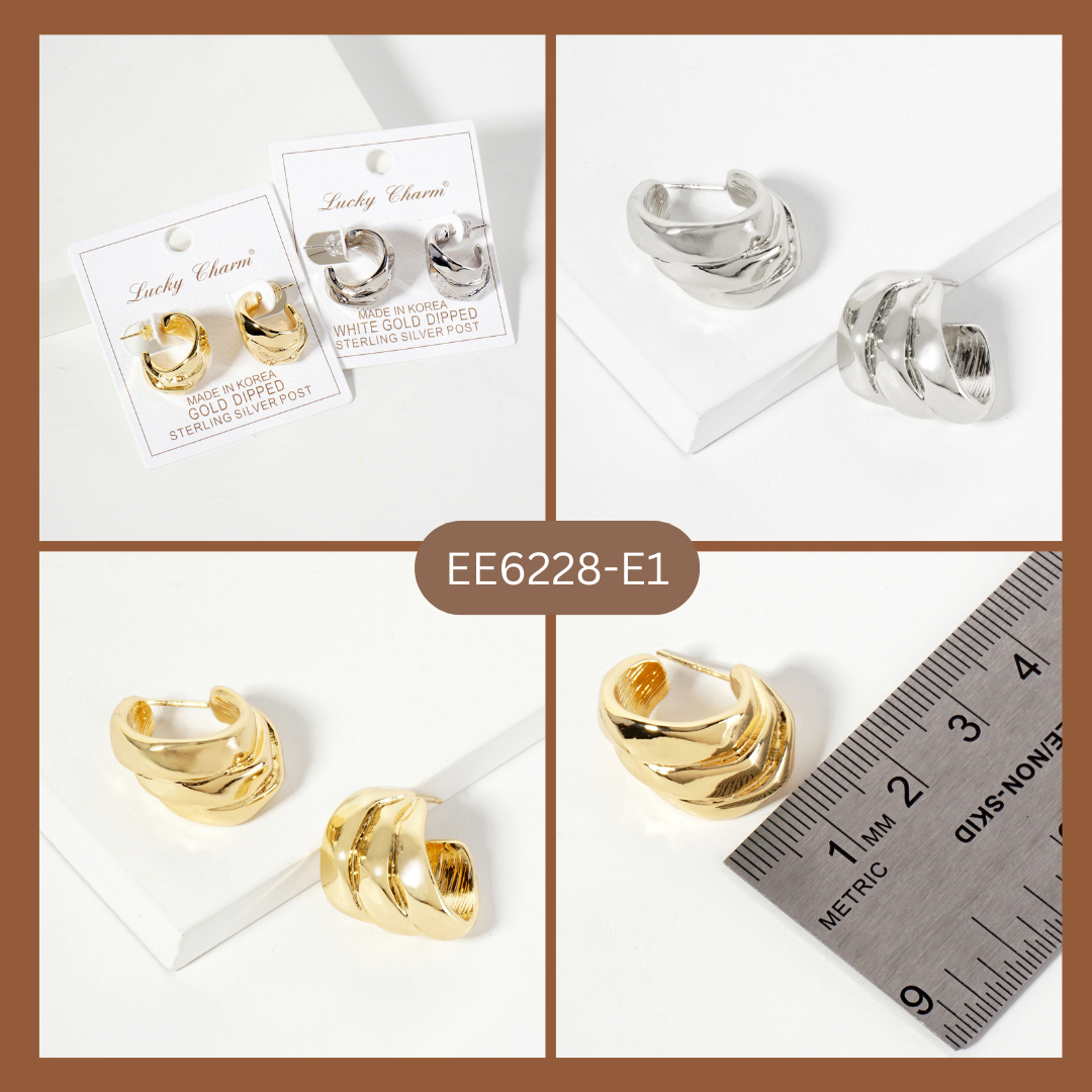Three-Interconnected-Loops Brass Hoop Earrings