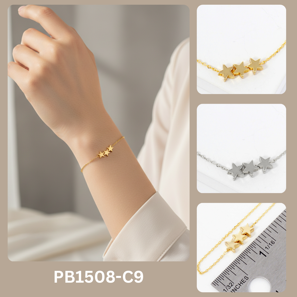 Celestial-Theme 5mm Three-Star Chain Bracelet