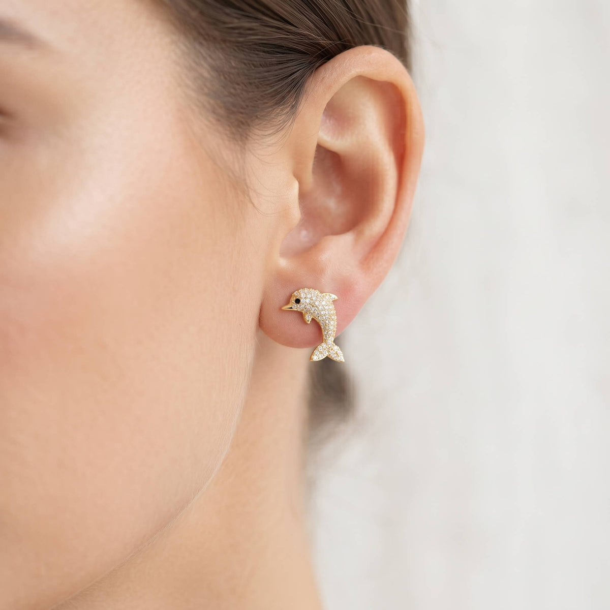 Dainty Pave Dolphin Stud Earrings