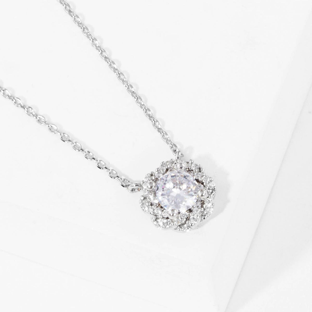 Elegant Cubic Zirconia Floral Halo Pendant Necklace