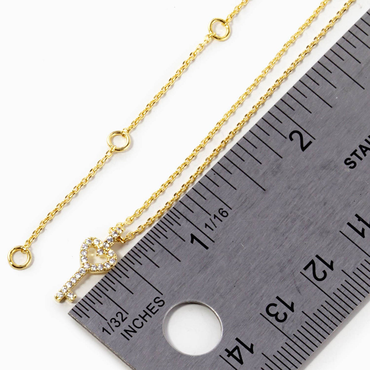 Pave Cubic Zirconia Heart Key Pendant Necklace
